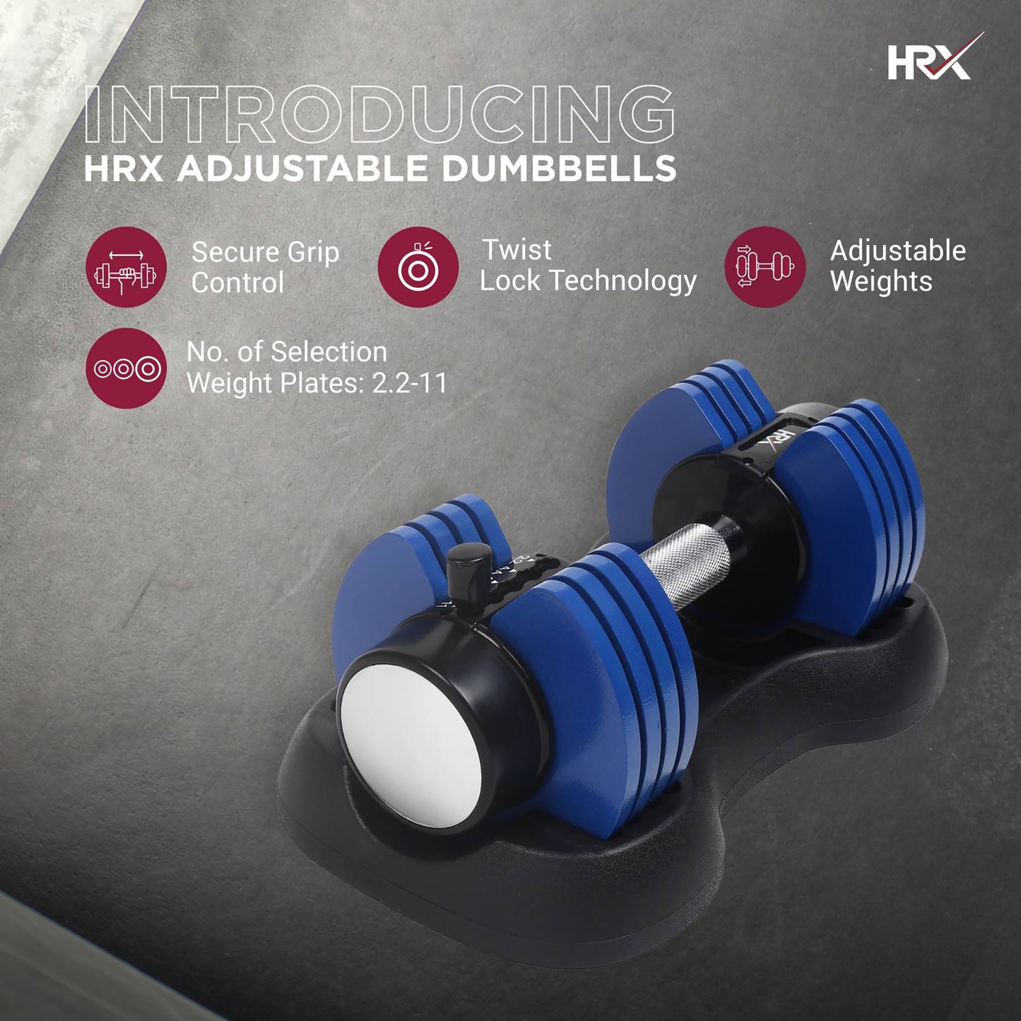 Reach HRX Ignite Adjustable Dumbbells - Easy Storage