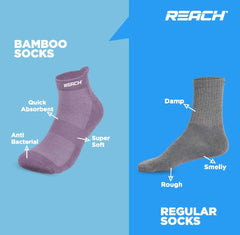 REACH Bamboo Ankle Socks for Men & Women | Breathable Mesh & Odour Free Socks | Sports & Gym Socks | Soft & Comfortable | Pack of 3 | Sky Blue, Lavender & Charcoal Green