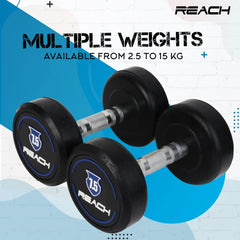 Reach Round Rubber Dumbbells 7.5 Kg Set of 2 for Men & Women | Gym Equipment Set for Home Gym Workout & Exercise | For Strength Training & Fitness Accessories & Tools