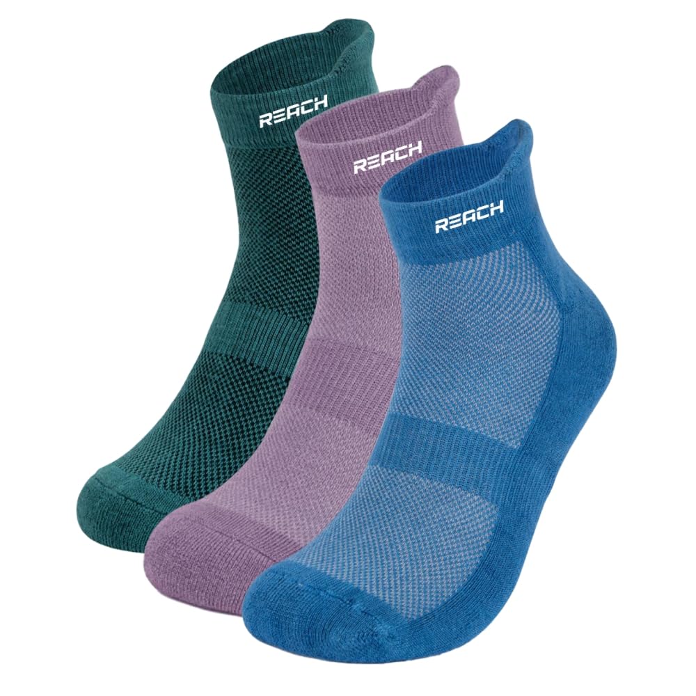 REACH Bamboo Ankle Socks for Men & Women | Breathable Mesh & Odour Free Socks | Sports & Gym Socks | Soft & Comfortable | Pack of 3 | Sky Blue, Lavender & Charcoal Green
