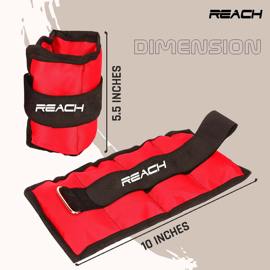 Reach Adjustable Ankle Weights | Cuff Weights| Wrist Weights for Men & Women for Fitness Walking Running Jogging Exercise Gym Workout. (500 Grams, Red)