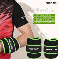 Reach Premium Ankle & Wrist Weight Bands 1.5 Kg X 2 Green | Weights For Arms & Legs | Adjustable Gym Weights For Fitness Walking Running Jogging Exercise | Men & Women | 12 Months Warranty