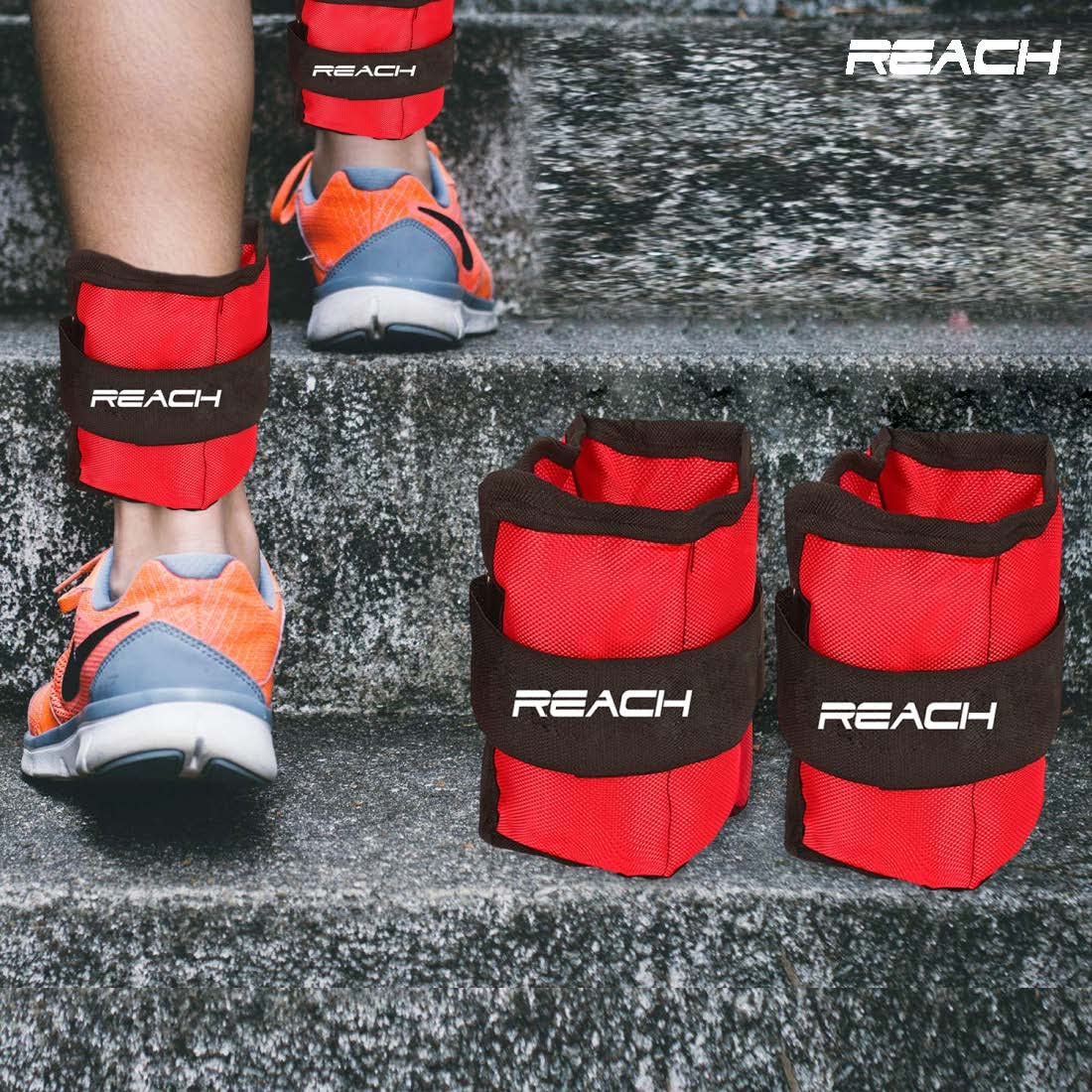 Reach Adjustable Ankle Weights | Cuff Weights| Wrist Weights for Men & Women for Fitness Walking Running Jogging Exercise Gym Workout. (500 Grams, Red)