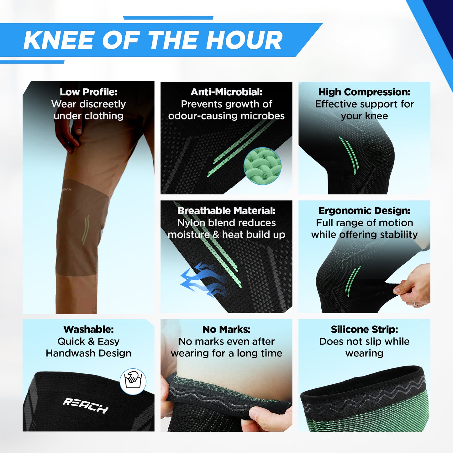 Reach nylon knee brace - Effective pain relief during sports