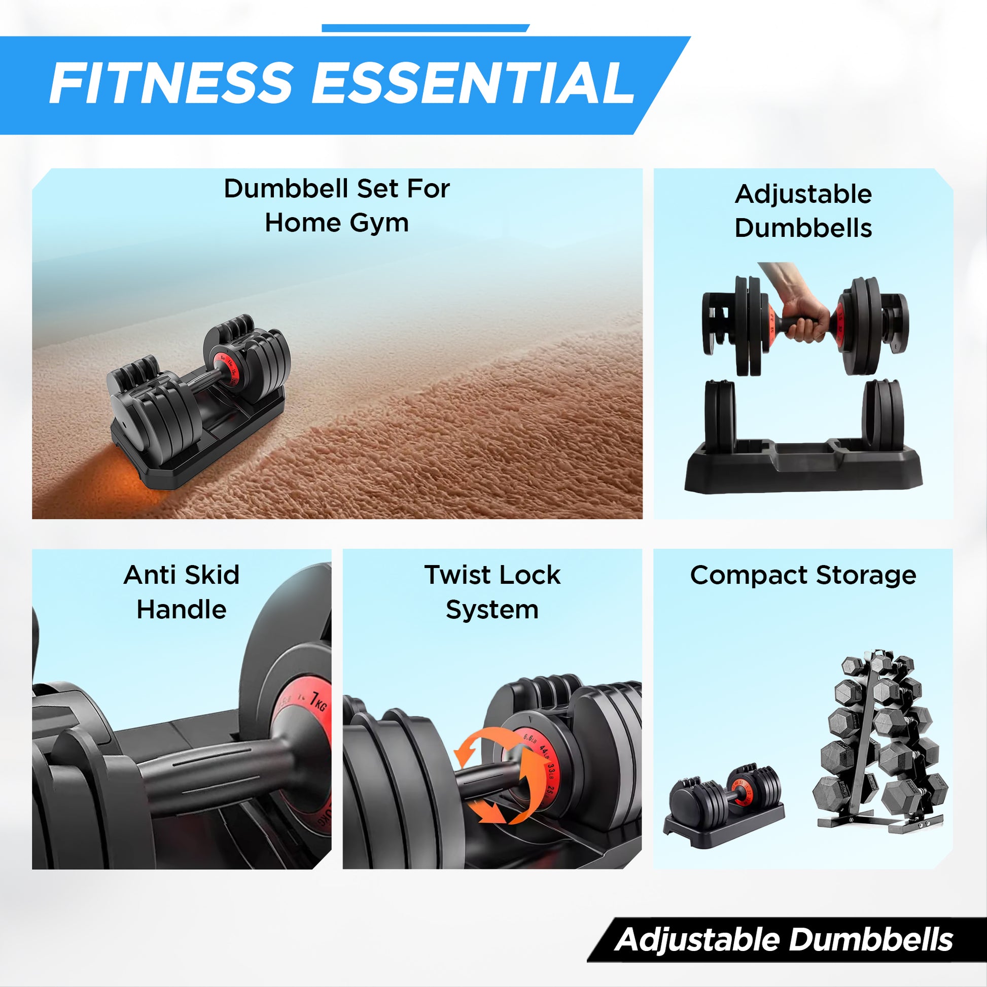 Reach adjustable weight dumbbell - compact and efficient