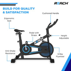 ELEV8 by Reach Apollo Spin Bike | 6.5 KG Flywheel | 8 Levels of Adjustable Resistance | Max User Weight 110 KG | LCD Monitor | Exercise Bike for Home Workout | 12 Months Warranty