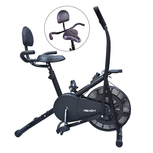 Reach AB 110 BH Upright Exercise Bike with Back Support & Seat Handle | Adjustable Resistance, Cushioned Seat with Moving/ Stationary Handles | Max User Weight 110 Kg | Fitness Cycle for Home Workout