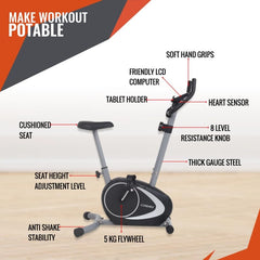 REACH Magnito 100 Bike Magnetic Exercise Cycle Manual For Home Gym Best Upright Bike Upright Stationary Exercise Bike (Black, Grey)