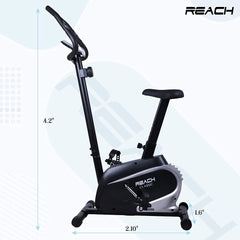 Reach B-201 Smart Exercise Cycle with 4kg Flywheel | Indoor Upright Stationary Bike | 8 Levels of Adjustable Magnetic Resistance with Cushioned Seat | LCD Screen | Max User Weight 110kg