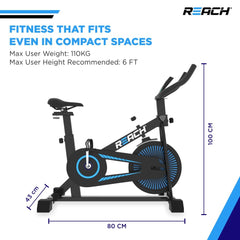 ELEV8 by Reach Apollo Spin Bike | 6.5 KG Flywheel | 8 Levels of Adjustable Resistance | Max User Weight 110 KG | LCD Monitor | Exercise Bike for Home Workout | 12 Months Warranty