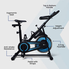 Reach Vision MII PT Spin Bike with 6.5 Kg Flywheel | Pushup Bar & Twister | Adjustable Resistance & LCD Monitor | Ideal for Tummy & Lower Body | Max User Weight 110kg