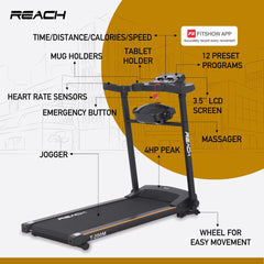 Reach T-200M [4HP Peak] Motorized Running Indoor Treadmill for Home Gym Equipment with Massager, Multi-Function with Manual Incline | | LCD Display with 12 Preset Workouts Exercise Machine