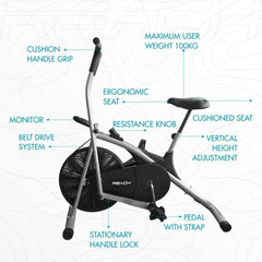 Reach Exercise Fitness Air Bike Cycle with Moving Handle | For Weight Loss at Home