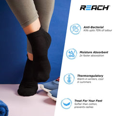 REACH Bamboo Fibre Ankle Length Socks For Men & Women | Breathable Mesh & Odour Free Socks | Sports & Gym Socks | Soft & Comfortable | Pack Of 3 | Aqua Blue, Sea Green & Black