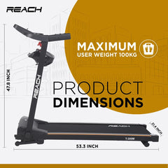 Reach T-200M [4HP Peak] Motorized Running Indoor Treadmill for Home Gym Equipment with Massager, Multi-Function with Manual Incline | | LCD Display with 12 Preset Workouts Exercise Machine