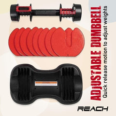 Reach Carbon Adjustable Dumbbells (2.2 kg to 11 kg) Pefect Home Gym Equipment for Fitness and Full Body Workout Easy Weight Adjustment with Pin Lock Technology Space Saver Dumbbell Suitable for Men and Women