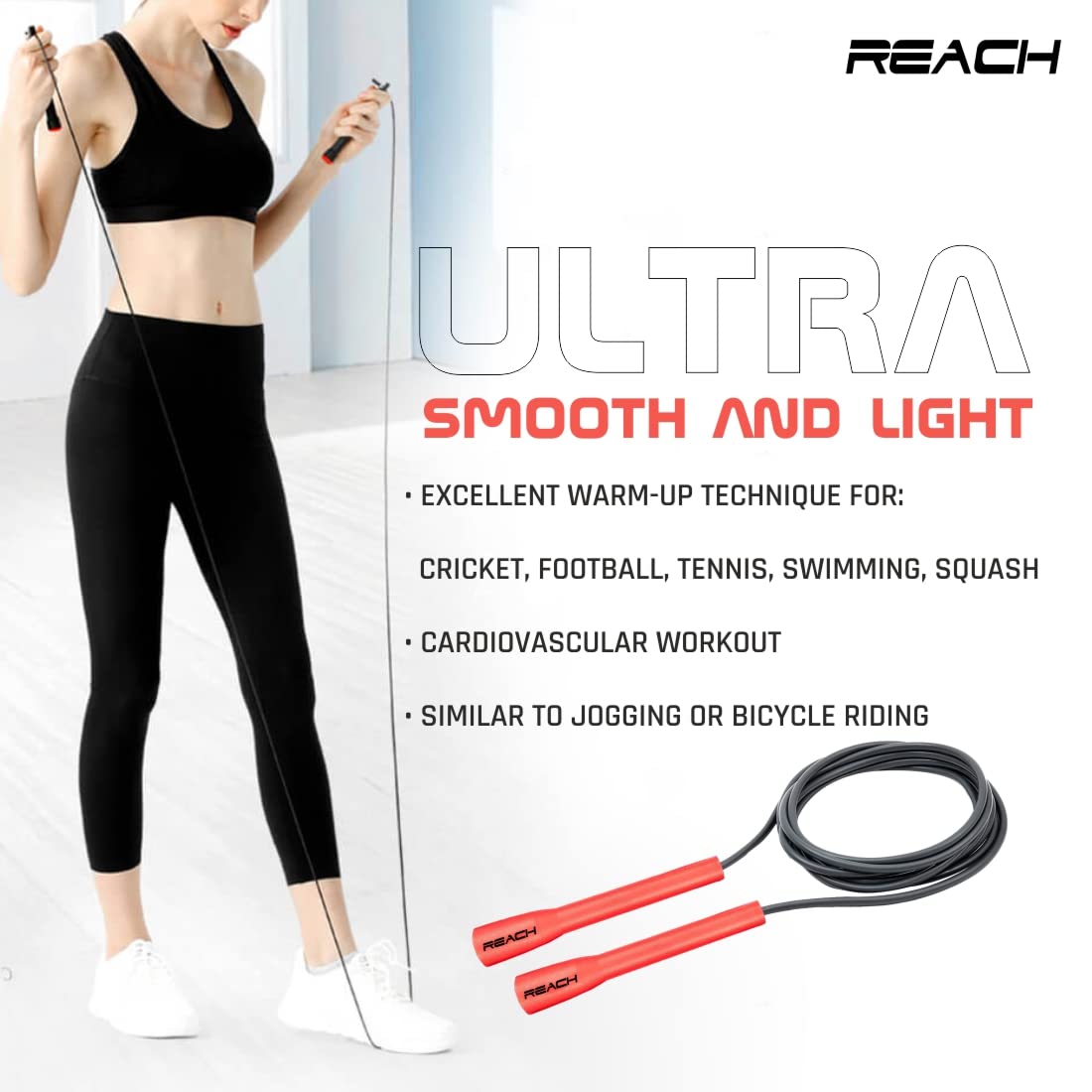 Reach Skipping Rope for Men, Women & Children | Jumping Rope for Exercise, Workout & Weight loss | Best for Home gym| Premium and tangle free Jumping rope (Orange)