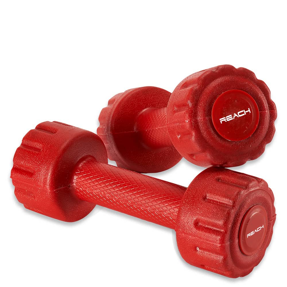 Reach PVC Dumbbell Set Weights| Pack of 2 For Strength Training Home Gym Fitness & Full Body Workout | Easy Grip & Anti- slip Dumbbell for Weight loss (2kg, Red)