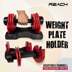 Reach Carbon Adjustable Dumbbells (2.2 kg to 11 kg) Pefect Home Gym Equipment for Fitness and Full Body Workout Easy Weight Adjustment with Pin Lock Technology Space Saver Dumbbell Suitable for Men and Women