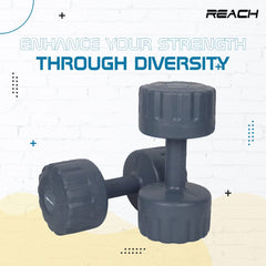 Reach PVC Dumbbell Set Weights| Pack of 2 For Strength Training Home Gym Fitness & Full Body Workout | Easy Grip & Anti- slip Dumbbell for Weight loss (5kg, Grey)