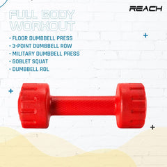 Reach PVC Dumbbell Set Weights| Pack of 2 For Strength Training Home Gym Fitness & Full Body Workout | Easy Grip & Anti- slip Dumbbell for Weight loss (2kg, Red)