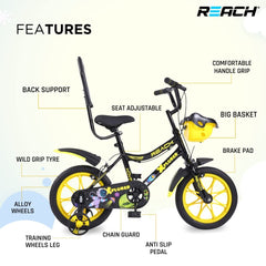 REACH Xplorer 14T Juniors Kids Cycle with ‎Training Wheels, for Boys & Girls | 90% Assembled | Frame Size:12 Inch | Ideal for Height: 3 ft + | Ideal for Ages 2-5 Years