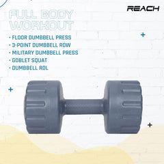 Reach PVC Dumbbell Set Weights| Pack of 2 For Strength Training Home Gym Fitness & Full Body Workout | Easy Grip & Anti- slip Dumbbell for Weight loss (2kg, Grey)