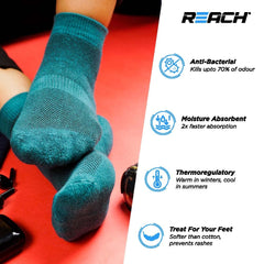 REACH Bamboo Ankle Socks for Men & Women | Breathable Mesh & Odour Free Socks | Sports & Gym Socks | Soft & Comfortable | Pack of 3 | Charcoal Green