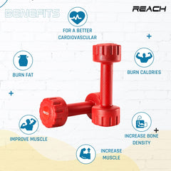 Reach PVC Dumbbell Set Weights| Pack of 2 For Strength Training Home Gym Fitness & Full Body Workout | Easy Grip & Anti- slip Dumbbell for Weight loss (2kg, Red)