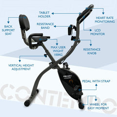 Reach Contempo Foldable Exercise Cycle Perfect for Home Gym | X-Bike with Back Support, Hand Support and Resistance Rope. Best Exercise Bike for Full Body Cardio Workouts.