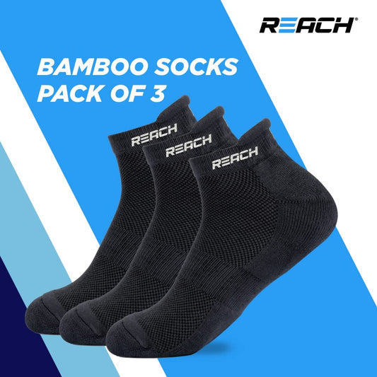 REACH Bamboo Ankle Socks for Men & Women | Breathable Mesh & Odour Free Socks | Sports & Gym Socks | Soft & Comfortable | Pack of 3 | Dark Grey