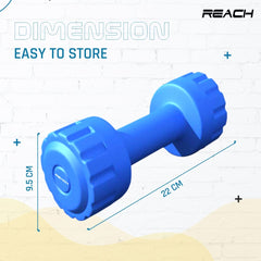 Reach PVC Dumbbell Set Weights| Pack of 2 For Strength Training Home Gym Fitness & Full Body Workout | Easy Grip & Anti- slip Dumbbell for Weight loss (5kg, Blue)