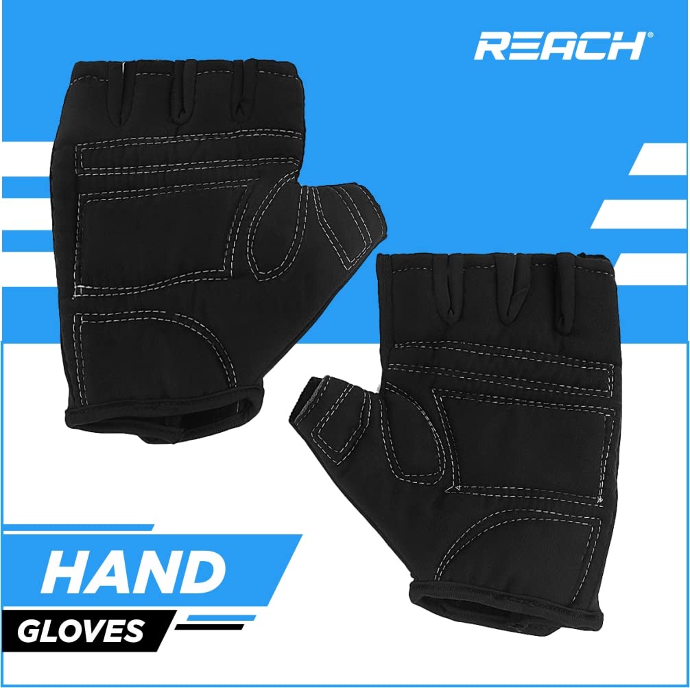 REACH Gym Gloves for Fitness Exercise Training and Workout with Wrist Wrap for Protection with Half-Finger Length for Men & Women (L, Black)