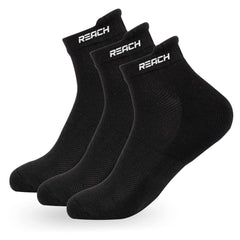 REACH Bamboo Fibre Ankle Length Socks For Men & Women | Breathable Mesh & Odour Free Socks | Sports & Gym Socks | Soft & Comfortable | Pack Of 3 | Black