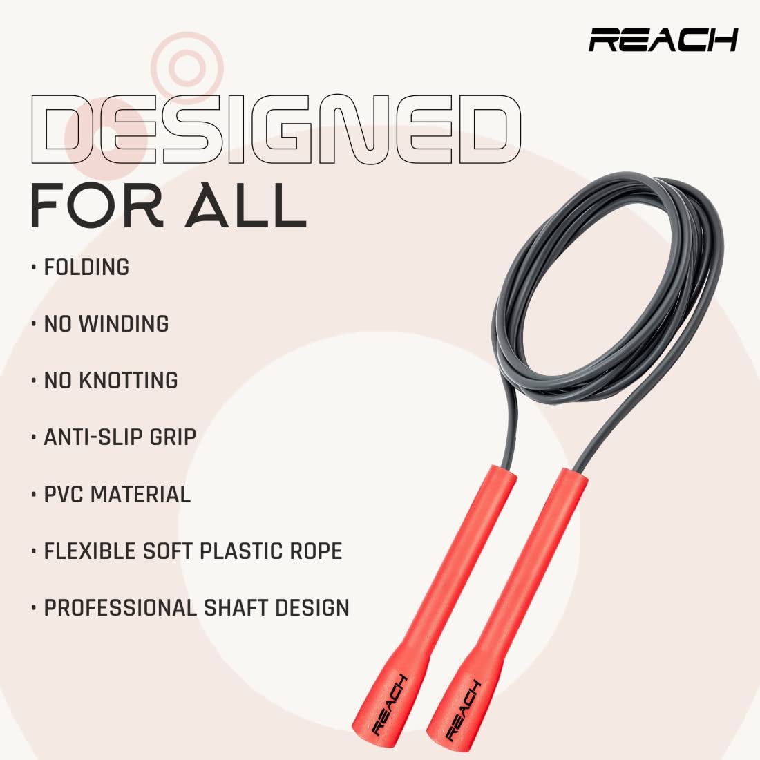 Reach Skipping Rope for Men, Women & Children | Jumping Rope for Exercise, Workout & Weight loss | Best for Home gym| Premium and tangle free Jumping rope (Orange)