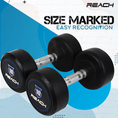 Reach Round Rubber Dumbbells 10 Kg Set of 2 for Men & Women | Gym Equipment Set for Home Gym Workout & Exercise | Fitness Accessories for Strength Training