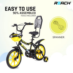 REACH Xplorer 14T Juniors Kids Cycle with ‎Training Wheels, for Boys & Girls | 90% Assembled | Frame Size:12 Inch | Ideal for Height: 3 ft + | Ideal for Ages 2-5 Years