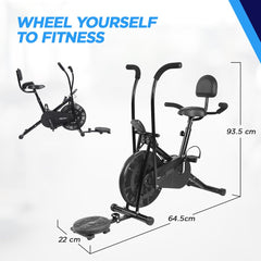 Reach AB-110 BHT Air Bike Exercise Cycle with Moving or Stationary Handle | with Back Support Seat + Side Handle + Twister | Adjustable Resistance with Cushioned Seat | Fitness Cycle for Home Gym