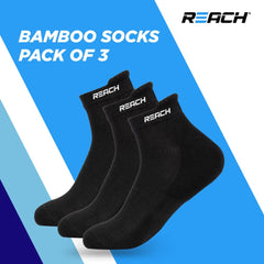 REACH Bamboo Fibre Ankle Length Socks For Men & Women | Breathable Mesh & Odour Free Socks | Sports & Gym Socks | Soft & Comfortable | Pack Of 3 | Black