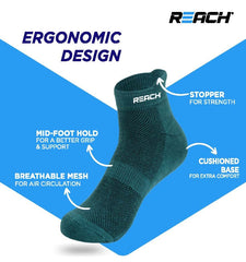 REACH Bamboo Ankle Socks for Men & Women | Breathable Mesh & Odour Free Socks | Sports & Gym Socks | Soft & Comfortable | Pack of 3 | Charcoal Green