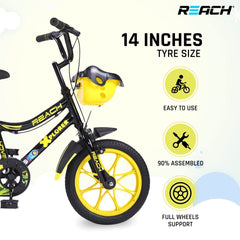 REACH Xplorer 14T Juniors Kids Cycle with ‎Training Wheels, for Boys & Girls | 90% Assembled | Frame Size:12 Inch | Ideal for Height: 3 ft + | Ideal for Ages 2-5 Years