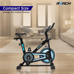 Reach Orion Spin Bike | 6.5 KG Flywheel | 8 Levels of Adjustable Resistance | Max User Weight 110 KG | LCD Monitor | Exercise Bike for Home Workout | 12 Months Warranty Multicolour