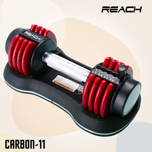 Reach Carbon Adjustable Dumbbells (2.2 kg to 11 kg) Pefect Home Gym Equipment for Fitness and Full Body Workout Easy Weight Adjustment with Pin Lock Technology Space Saver Dumbbell Suitable for Men and Women