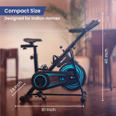 Reach Vision MII PT Spin Bike with 6.5 Kg Flywheel | Pushup Bar & Twister | Adjustable Resistance & LCD Monitor | Ideal for Tummy & Lower Body | Max User Weight 110kg