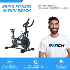 ELEV8 by Reach Apollo Spin Bike | 6.5 KG Flywheel | 8 Levels of Adjustable Resistance | Max User Weight 110 KG | LCD Monitor | Exercise Bike for Home Workout | 12 Months Warranty