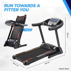 REACH Athlete Pro 3.5 HP Peak DC Motorized Foldable Treadmill for Home Use | 15 Levels Auto Incline | Max Speed 18 Km/H & User Wt. 150 Kg | Running Machine for Home Gym with LCD Display & Bluetooth