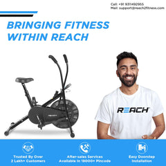 ELEV8 by Reach AB-110 Air Bike Exercise Cycle with Moving or Stationary Handle | Adjustable Resistance with Cushioned Seat | Fitness Cycle for Home Gym