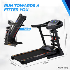 REACH Athlete Pro 3.5 HP Peak DC Motorized Foldable Treadmill for Home Use with Massager | 15 Levels Auto Incline | Max Speed 18 Km/H & User Wt. 150 Kg | Running Machine for Home Gym | LCD & Bluetooth