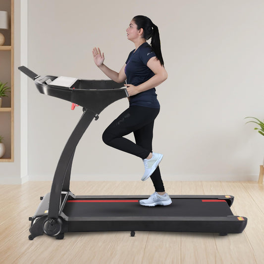 REACH Jogger Pro 2HP Peak DC Motorized Foldable Treadmill for Home Use | Max Speed 14 Km/H & User Wt. 110 Kg | Running Machine for Home Gym with LCD Display & Bluetooth | Heart Rate & Pulse Sensor