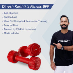 Reach PVC Dumbbell Set Weights| Pack of 2 For Strength Training Home Gym Fitness & Full Body Workout | Easy Grip & Anti- slip Dumbbell for Weight loss (5kg, Red)